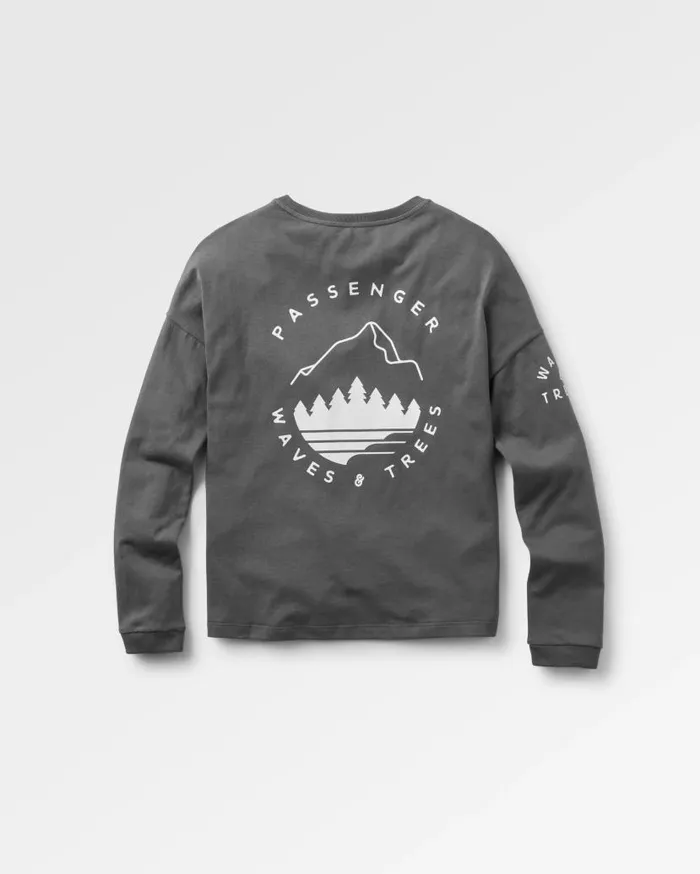 Women Tops Passenger Big Leaf Recycled LS TShirt Faded Black Faded Black