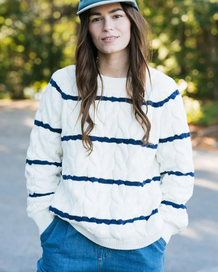 Women Tops Passenger Comfort Stripe Organic Knitted Jumper Off White Stripe Off White Stripe