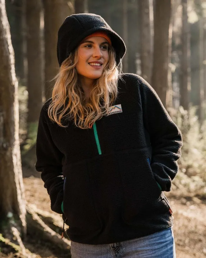 Women Tops Passenger Maine 20 12 Zip Recycled Sherpa Fleece Black Black