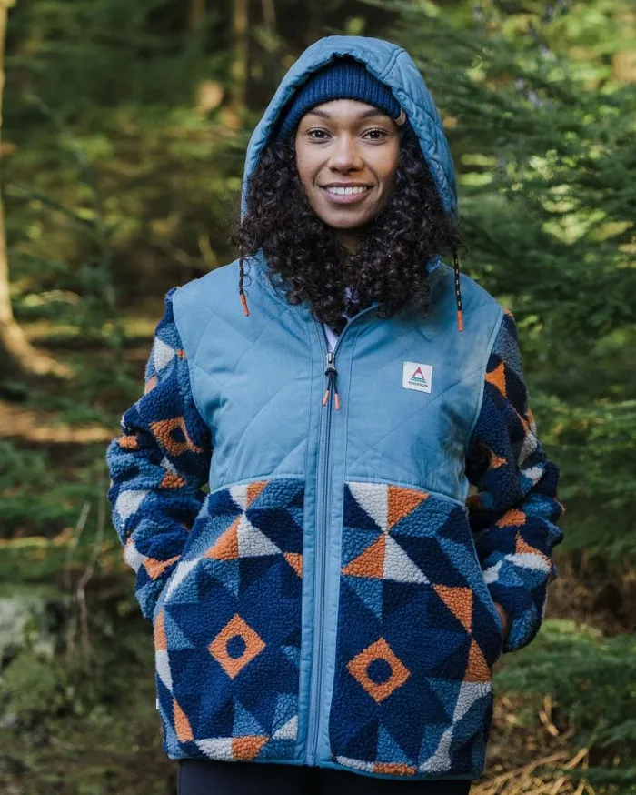 Women Tops Passenger Sefton Recycled DeepPile Sherpa Full Zip Fleece Homespun Dark Denim Homespun Dark Denim