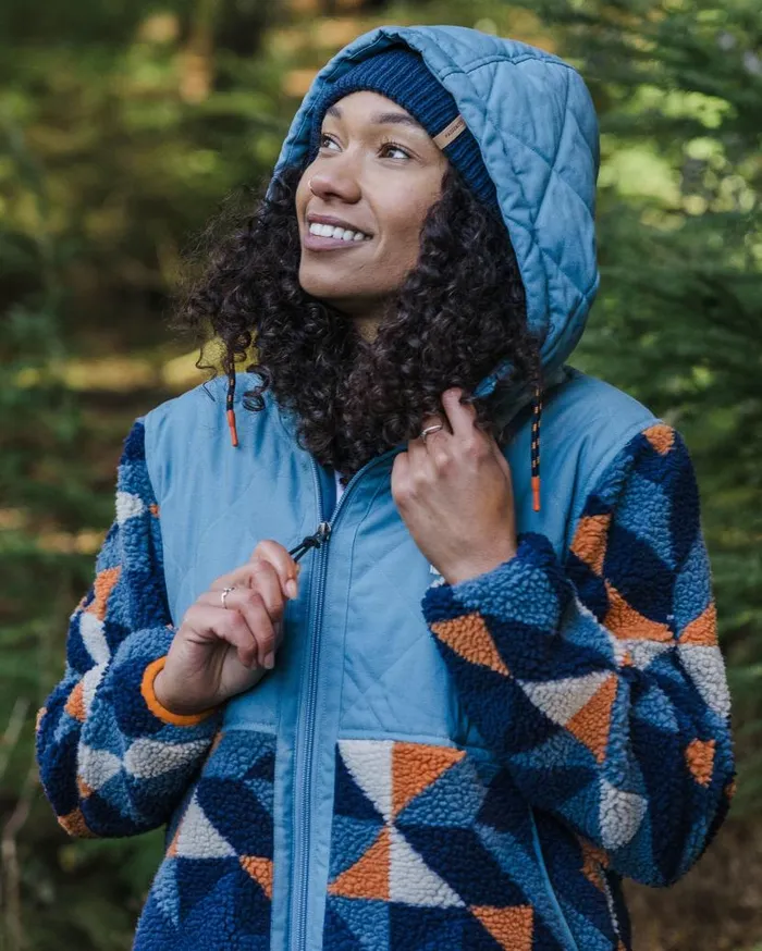 Women Tops Passenger Sefton Recycled DeepPile Sherpa Full Zip Fleece Homespun Dark Denim Homespun Dark Denim