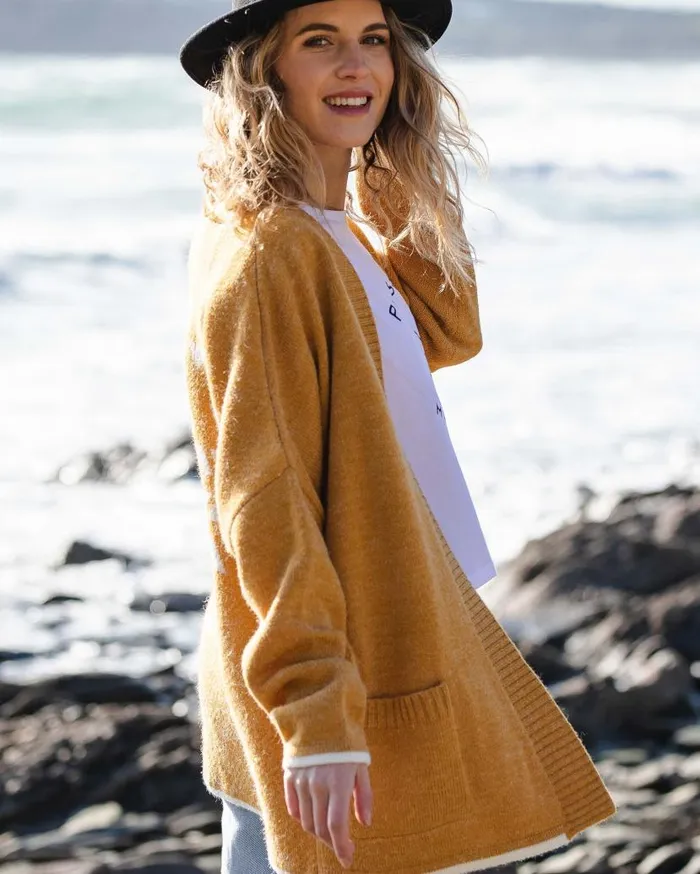 Women Tops Passenger West Coast Recycled Knitted Cardigan Sunset Yellow Marl Sunset Yellow Marl