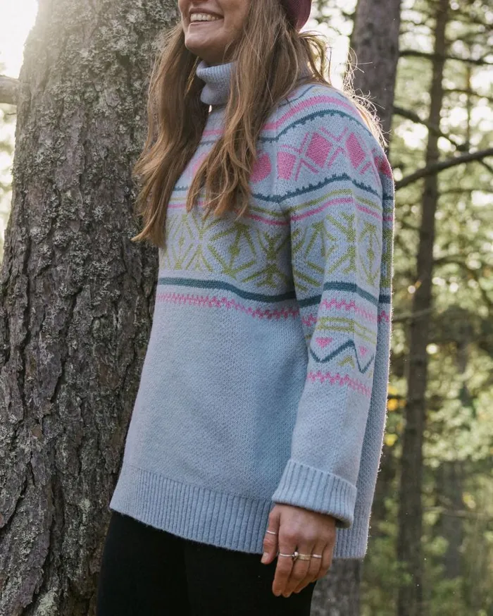 Women Tops Passenger Whimsical Recycled Oversized Polo Neck Knitted Jumper Homespun Stripe Blue Fog Homespun Stripe Blue Fog Women Tops Passenger Whimsical Recycled Oversized Polo Neck Knitted Jumper Homespun Stripe Blue Fog Homespun Stripe Blue Fog