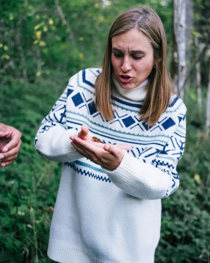 Women Tops Passenger Whimsical Recycled Oversized Polo Neck Knitted Jumper Homespun Stripe Off White Homespun Stripe Off White