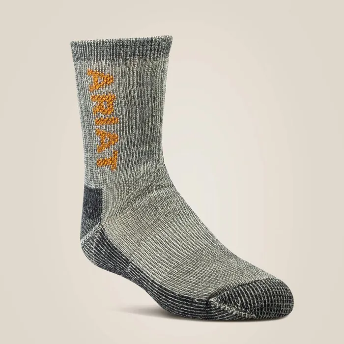 Wool Crew Sock 2 Pair Pack Grey Kids Ariat Socks