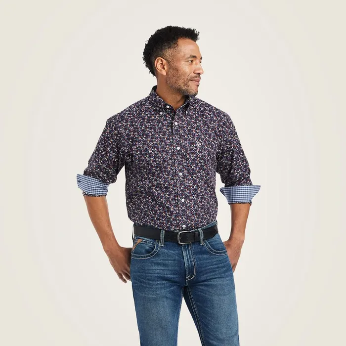 Wrinkle Free Elliott Fitted Shirt Black Men Ariat Button Down Shirts
