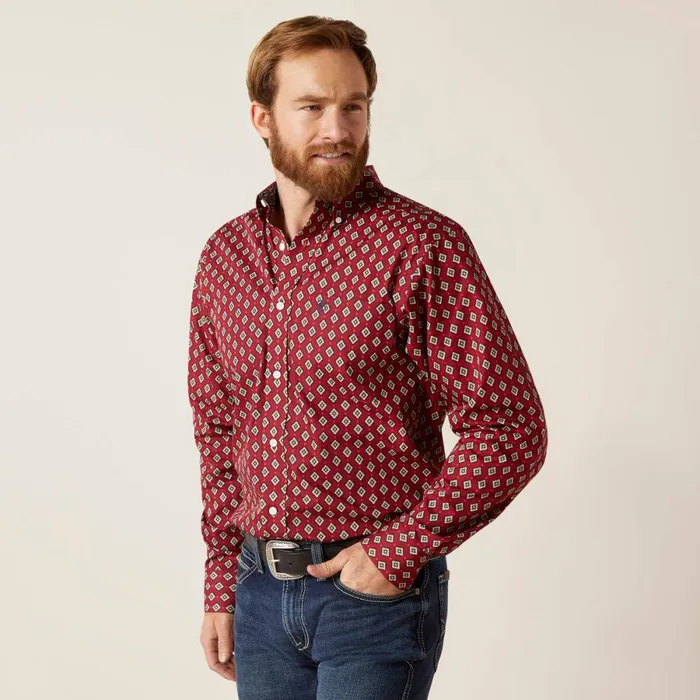 Wrinkle Free Kyler Fitted Shirt Biking Red Men Ariat Button Down Shirts