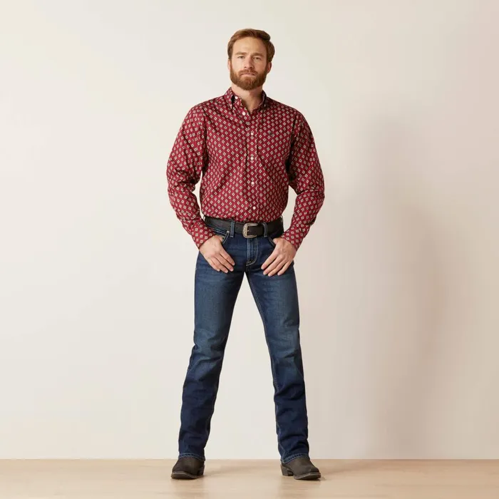 Wrinkle Free Kyler Fitted Shirt Biking Red Men Ariat Button Down Shirts Wrinkle Free Kyler Fitted Shirt Biking Red Men Ariat Button Down Shirts