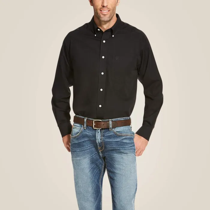 Wrinkle Free Solid Shirt Black Men Ariat Button Down Shirts