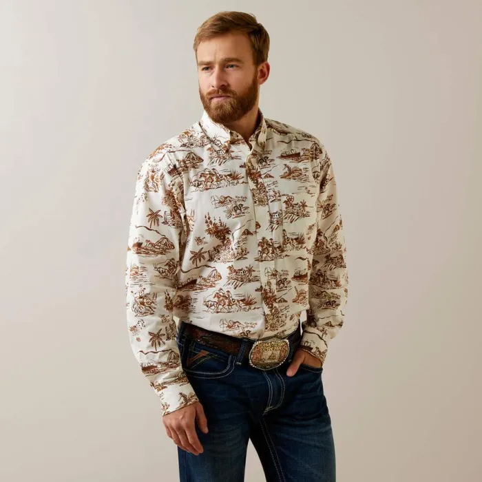 Wrinkle Resist Paniolo Western Aloha Stretch Classic Fit Shirt Sand Men Ariat Button Down Shirts