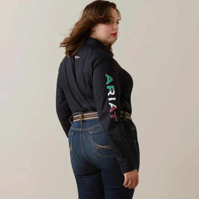 Wrinkle Resist Team Kirby Stretch Shirt Black W Mexico Flag Emb Women Ariat TShirts and Tops Wrinkle Resist Team Kirby Stretch Shirt Black W Mexico Flag Emb Women Ariat TShirts and Tops