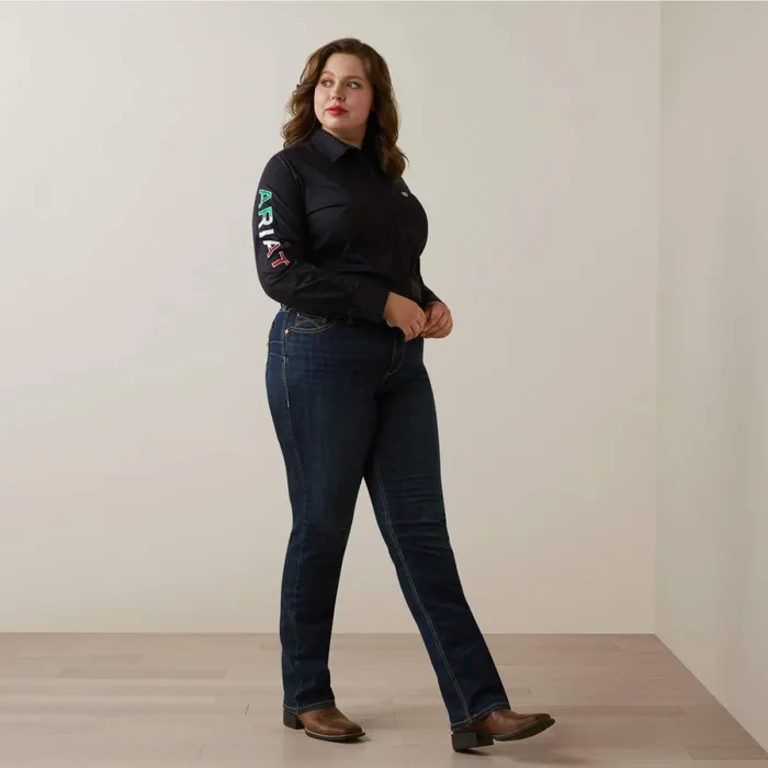 Wrinkle Resist Team Kirby Stretch Shirt Black W Mexico Flag Emb Women Ariat TShirts and Tops Wrinkle Resist Team Kirby Stretch Shirt Black W Mexico Flag Emb Women Ariat TShirts and Tops