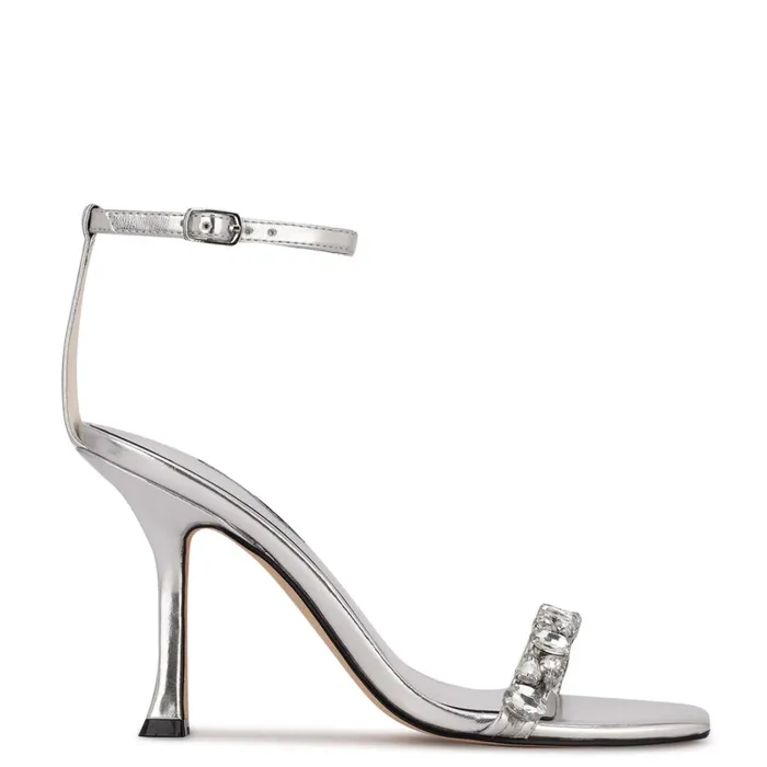 Yazmin Ankle Strap Dress Sandals Silver Metallic Women Nine West Dress