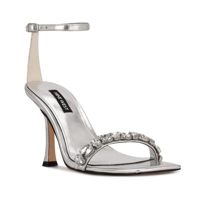 Yazmin Ankle Strap Dress Sandals Silver Metallic Women Nine West Dress Yazmin Ankle Strap Dress Sandals Silver Metallic Women Nine West Dress