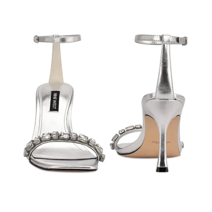 Yazmin Ankle Strap Dress Sandals Silver Metallic Women Nine West Dress Yazmin Ankle Strap Dress Sandals Silver Metallic Women Nine West Dress