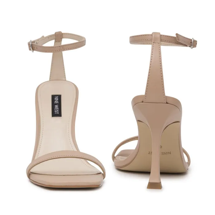 Yess Ankle Strap Sandals Barely Nude Leather Women Nine West Heeled Yess Ankle Strap Sandals Barely Nude Leather Women Nine West Heeled