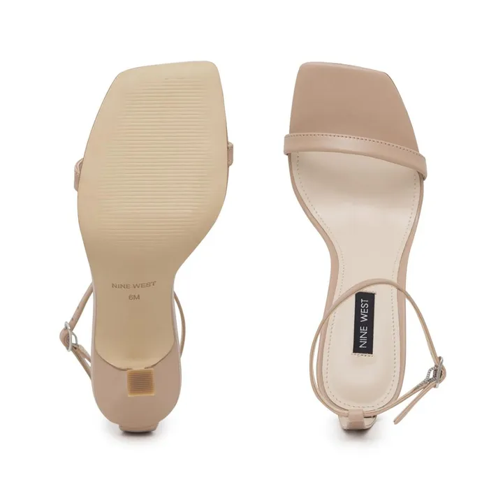 Yess Ankle Strap Sandals Barely Nude Leather Women Nine West Heeled Yess Ankle Strap Sandals Barely Nude Leather Women Nine West Heeled