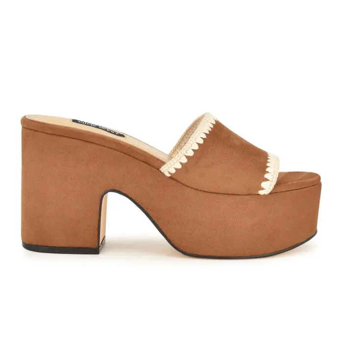 Yickie Platform Slide Sandals Brown Women Nine West Mid Heels