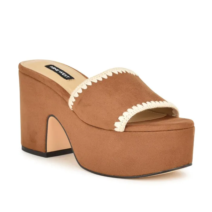 Yickie Platform Slide Sandals Brown Women Nine West Mid Heels Yickie Platform Slide Sandals Brown Women Nine West Mid Heels