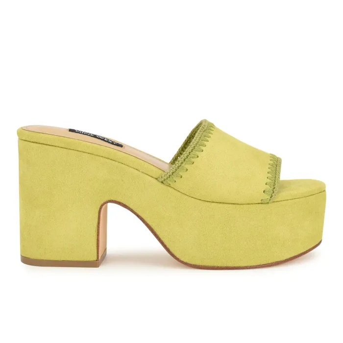 Yickie Platform Slide Sandals Green Women Nine West Wedges