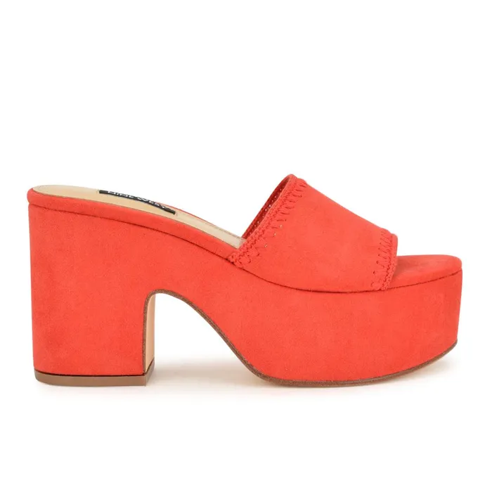 Yickie Platform Slide Sandals Red Women Nine West Mid Heels