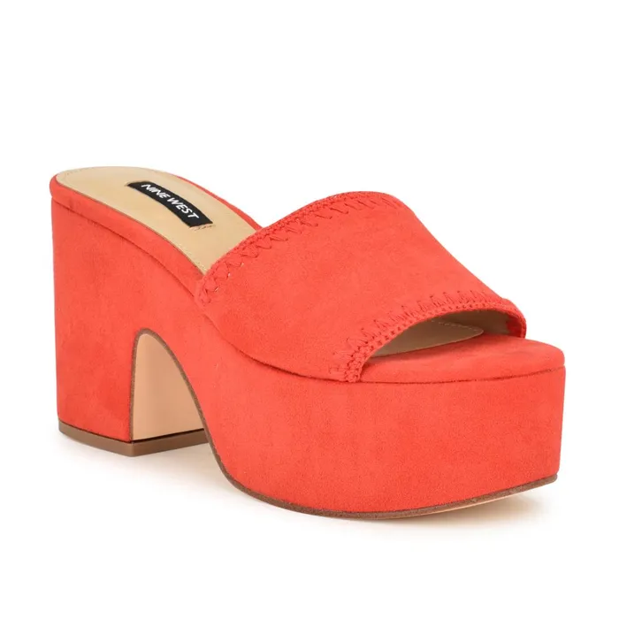 Yickie Platform Slide Sandals Red Women Nine West Mid Heels Yickie Platform Slide Sandals Red Women Nine West Mid Heels