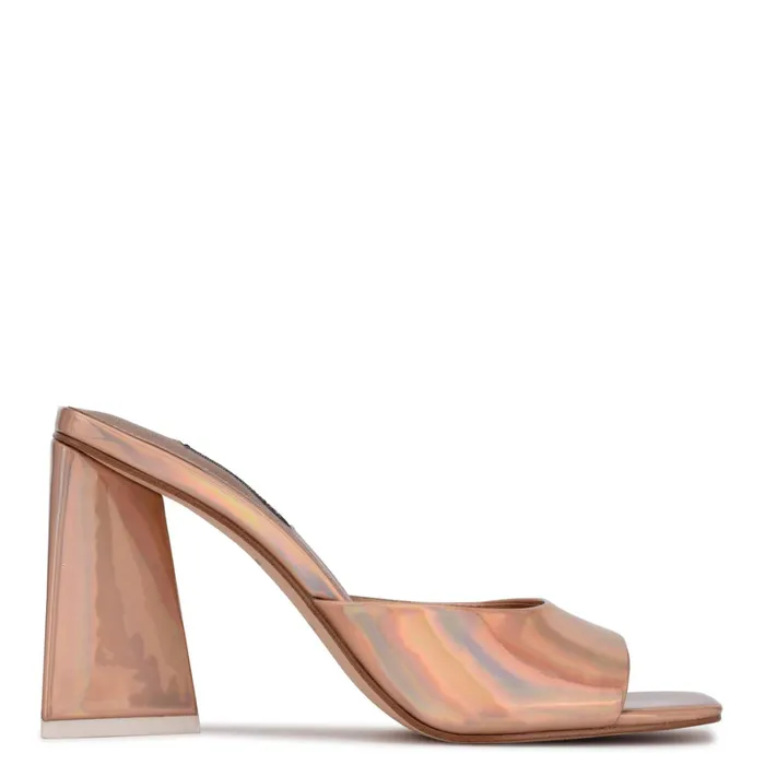 Yougo Heeled Slide Sandals Beige Iridescent Women Nine West Dress