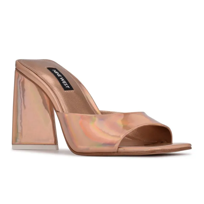 Yougo Heeled Slide Sandals Beige Iridescent Women Nine West Dress