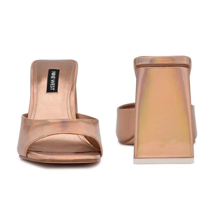 Yougo Heeled Slide Sandals Beige Iridescent Women Nine West Dress