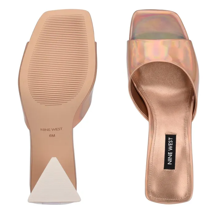 Yougo Heeled Slide Sandals Beige Iridescent Women Nine West Dress