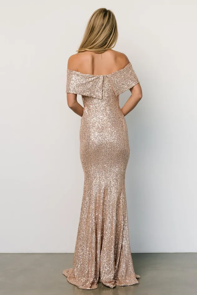 Yvonne Off Shoulder Sequin Gown Champagne Women Baltic Born Wedding Guest Yvonne Off Shoulder Sequin Gown Champagne Women Baltic Born Wedding Guest
